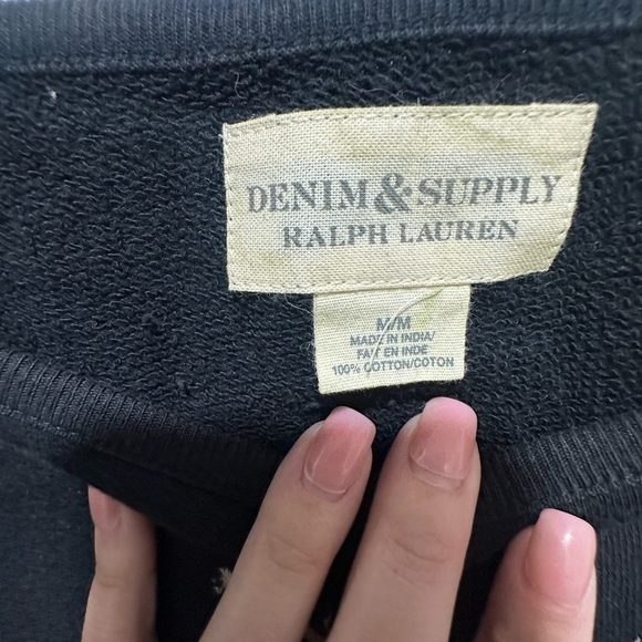 Denim & Supply Ralph Lauren Crop Floral Steer Sweatshirt Crochet Back RARE Med - Picture 4 of 6